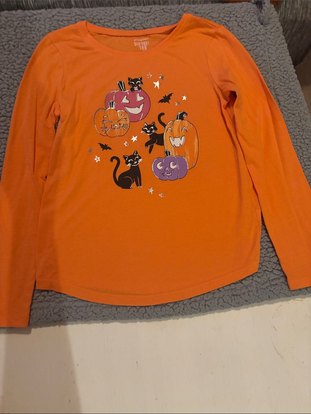 jumping beans Orange Halloween Pumpkin & Black Cat Long Sleeve Tee